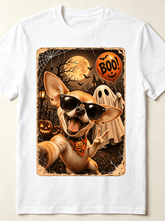 Chihuahua Ghost Boo Funny Halloween Dog Selfie Meme T-Shirt