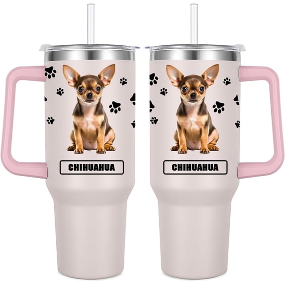 Chihuahua Gift for Dog Owner,40oz Chihuahua Tumbler with Handle Insulated Reusable Stainless Steel Travel Water Bottle (Color 4)