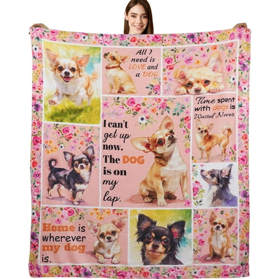 Chihuahua Gifts Chihuahua Blankets 50"X60" Dog Throw Blanket for Dog Lovers Mom Dad Flannel Puppy Print Blanket for Couch Sofa Bed Car