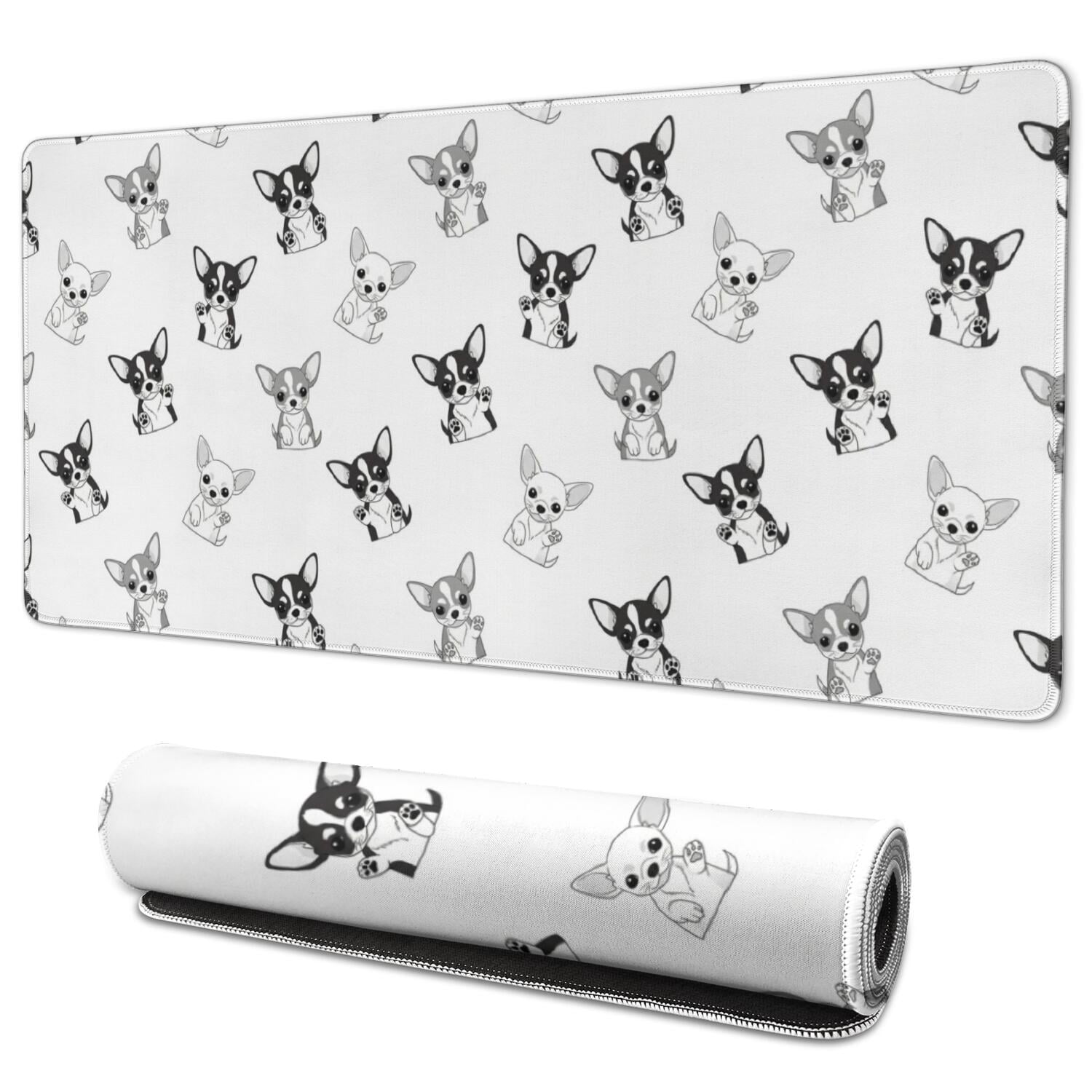 Simple Patterns Greyscale Chihuahua Grayscale White Pattern Extended Large Mouse Pad, Gaming Desk ...