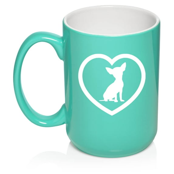 Chihuahua Heart Ceramic Coffee Mug Tea Cup Gift for Her, Him, Women, Men, Family, Friend, Mom, Dad, Grandma, Grandpa, Daughter, Son, Birthday, Housewarming, Cute, Puppy, Dog Lover (15oz Teal)