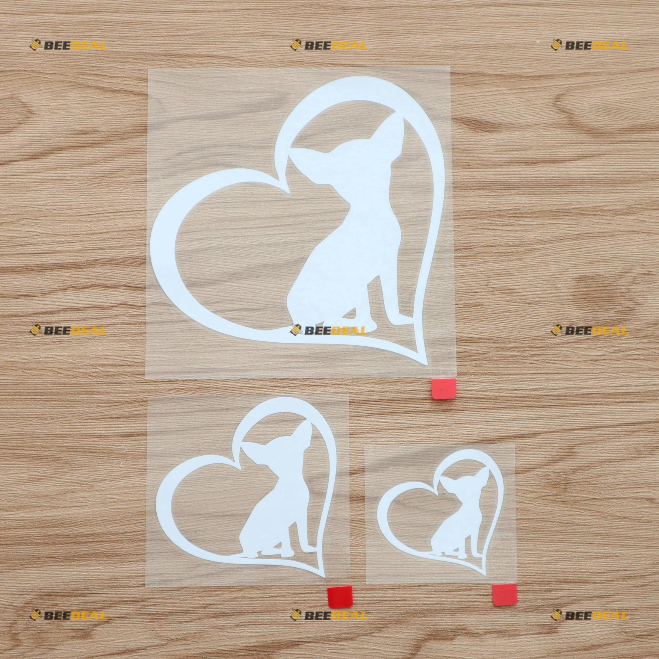 Chihuahua Heart Shape Love Dog Puppy Decal Vinyl Sticker - 3 Pack White ...