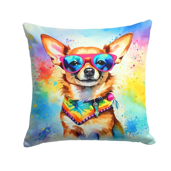 Chihuahua Hippie Dawg Fabric Decorative Pillow 14 in x 14 in