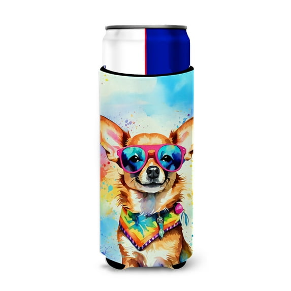 Chihuahua Hippie Dawg Hugger for Ultra Slim Cans 4 in x 6.5 in