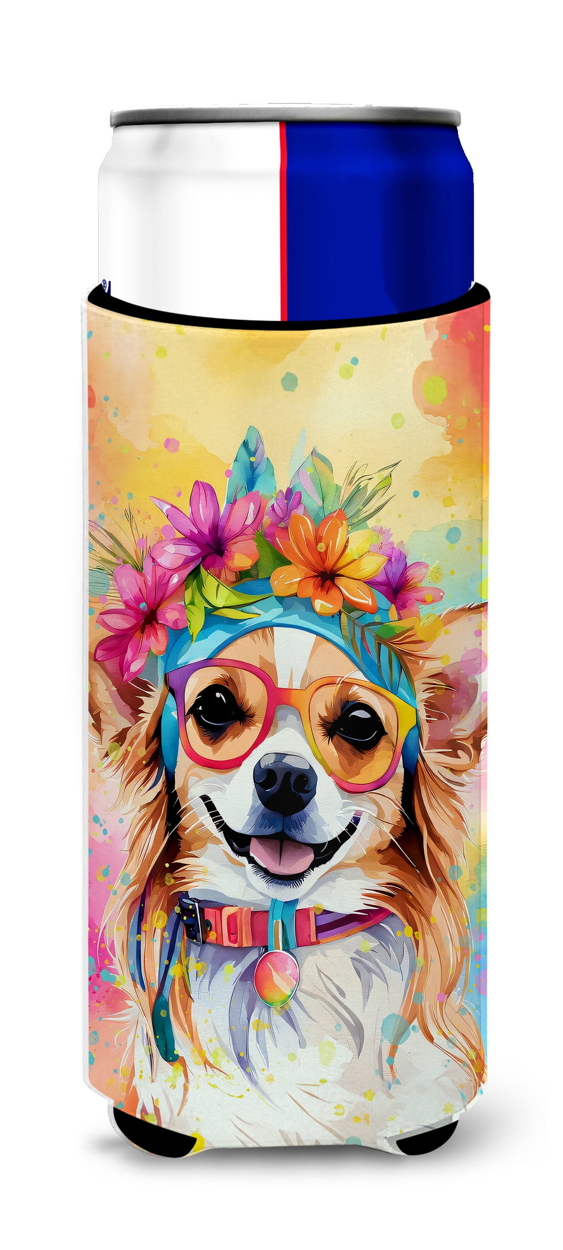 Chihuahua Hippie Dawg Hugger for Ultra Slim Cans 4 in x 6.5 in