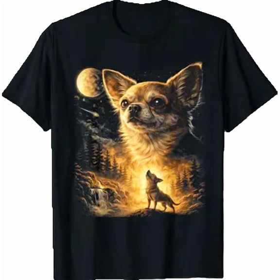 Chihuahua Howling Moon Dog Vintage T-Shirt