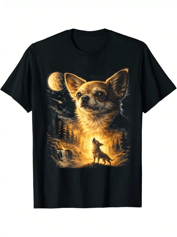 Chihuahua Howling To The Moon Vintage Funny Chihuahua Dog T-Shirt For Men Women Couple Cotton Tops Short Sleeve, Street Style Short Sleeve Tee, Comfort Tee, Casual Summer Tee, Must
