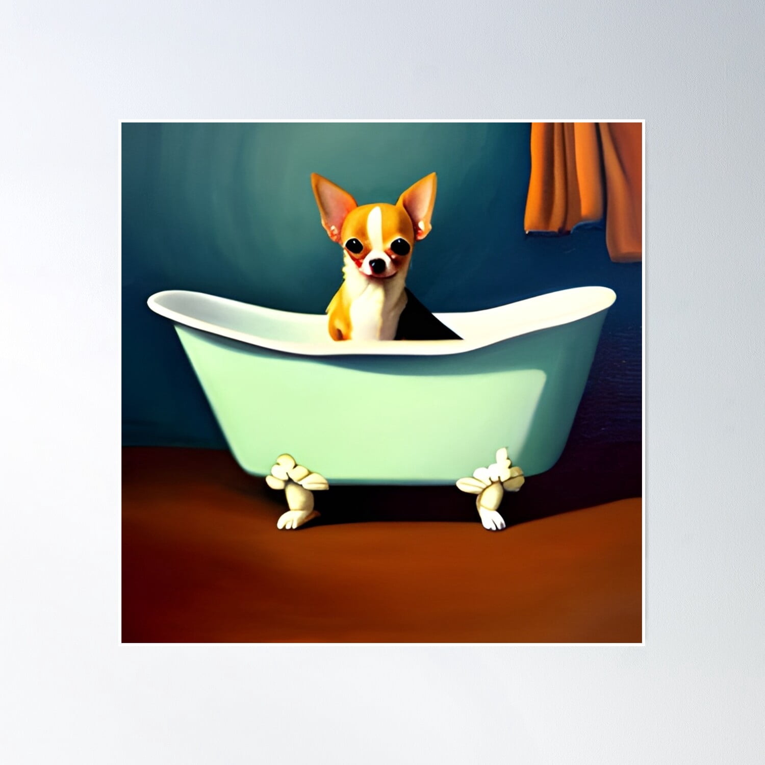 Chihuahua In A Tub, Bathtub Dogs Poster Wall Art, Modern Wall Decor ...