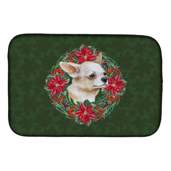 Chihuahua Leg up Poinsetta Wreath Dish Drying Mat