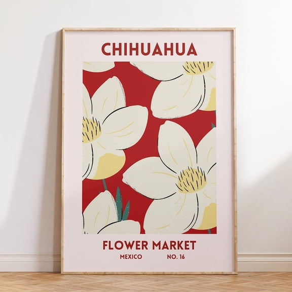 Chihuahua Mexico Flower Market Red Botanical Poster Wall Art, Poster Home Decor, Poster Only
