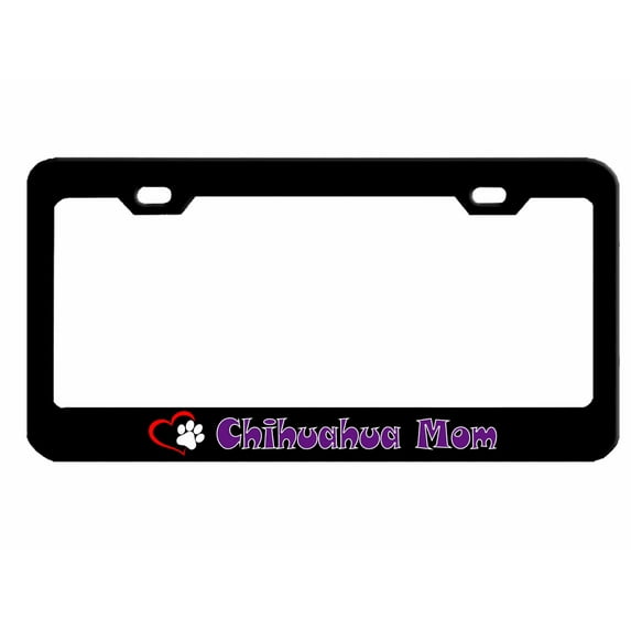 Chihuahua Mom Dog Lovers Style Metal License Plate Frame Personalized/Car Accessories Car Tag Holder Cover (Black/Purple)