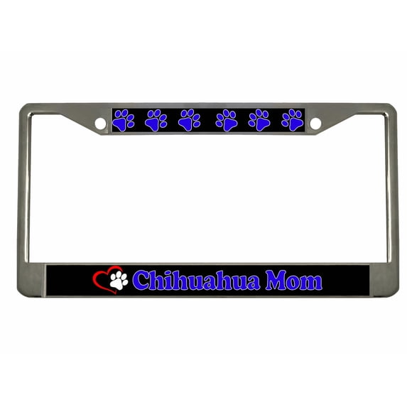 Chihuahua Mom Dog Lovers Style Metal License Plate Frame Personalized/Car Accessories Car Tag Holder Cover (Chrome/Black/Lime Blue)