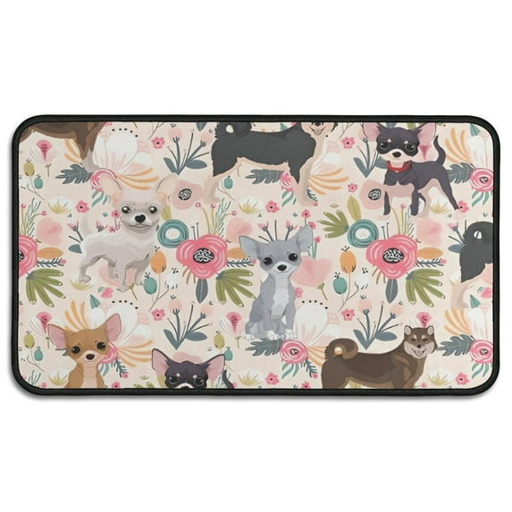 Chihuahua and Pioneer Flower Door Rugs,Washable Non Slip Door Mats Indoor,Decorative Door Mats,Entry Mat Indoor for Entrance,Bedroom,Kitchen,Bathroom,30"x17"