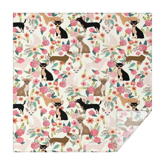 Chihuahua and Pioneer Flower Square Tablecloth,Waterproof Square Table Cover,Wipeable Spillproof Washable Table Cover for Home Kitchen Party Decor 52"x52"(132x132cm)