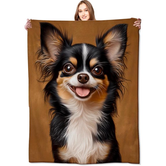 Chihuahua Portrait Blanket,40x50in,Cute Lifelike Happy Dog Face Throw Blankets,Gifts for Kids Girls Women & Pet Lovers, Lightweight Soft Fleece Cozy,for Sofa Couch Bed Room Modern Decor