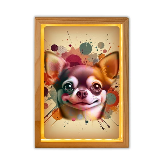 Chihuahua Portrait Watercolor Vintage Retro Styles Acrylic Plaque with Wood Photo Frame Box Dog Lover Gifts Idea Light Box - 00001
