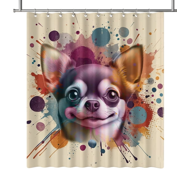 Chihuahua Portrait Watercolor Vintage Retro Styles Shower Curtain Dog Lover Gifts Idea Waterproof Bathroom Bathtub Curtain - 00001