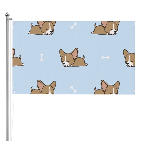 Chihuahua Puppy Bone Sleeping Dog Double Sided Flag 3x5FT Reversible Garden Flag Outdoor Decor for House, Porch, Lawn, Yard, Indoor Wall, Party Decoration
