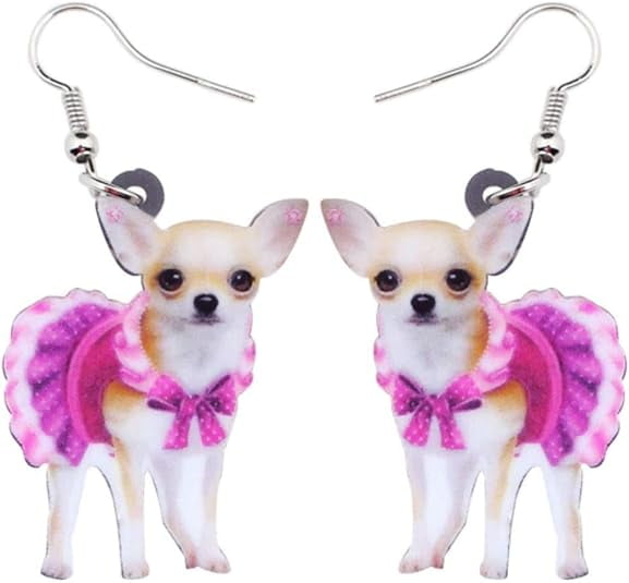NEWEI Chihuahua Enamel Dangle Earrings - Cute French Clip Earrings For Women & Dog Lovers 2 thumbnail image