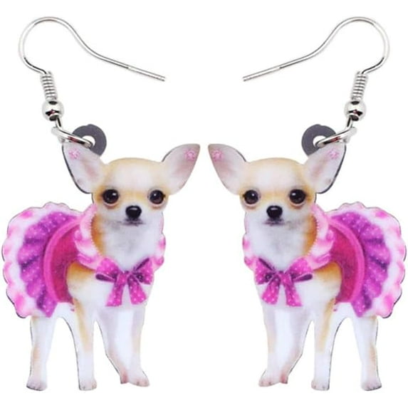 Chihuahua Puppy Dog Earring Earrings Acrylic Cute Dogo Pup Pet Pug Kawaii Tutu Skirt Ballerina Dangle Pink Mexico Spanish Cute Goth Pastel Punk Raver Dance (chihuahua)