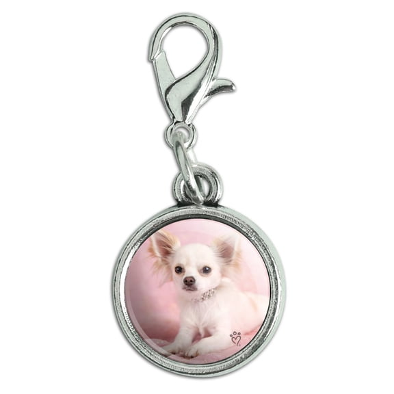 Chihuahua Puppy Dog Sitting in Pink Antiqued Bracelet Pendant Zipper Pull Charm with Lobster Clasp