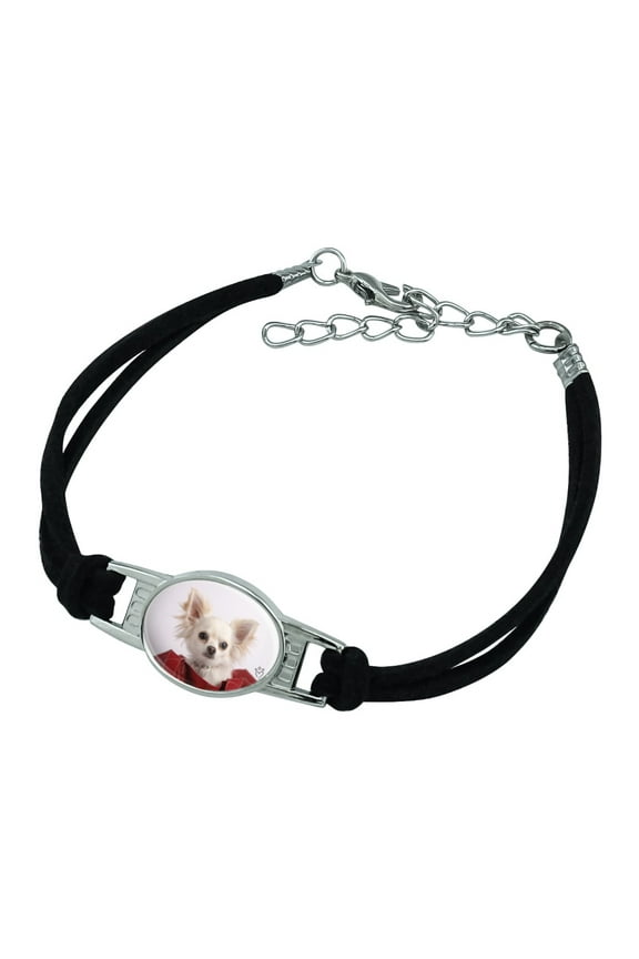 Chihuahua Puppy Dog in Handbag Novelty Suede Leather Metal Bracelet