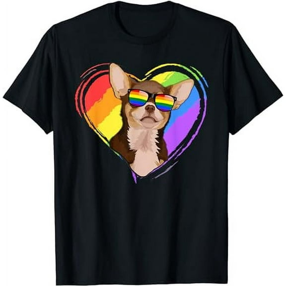 Chihuahua Rainbow Heart Gay Pride LGBT Tshirt Dog Lover Gift