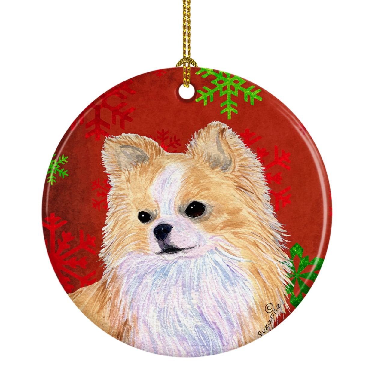 Carolines Treasures SS4680-CO1 Chihuahua Red Snowflakes Holiday Christmas Ceramic Ornament, Multicolor
