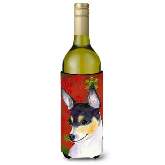 Chihuahua Red and Green Snowflakes Holiday Christmas Wine Bottle Hugger