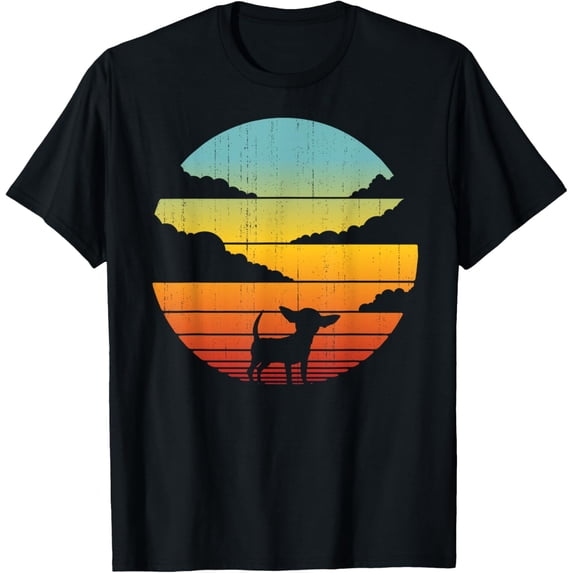 Chihuahua Retro Vintage 60s 70s Sunset Dog Lovers Men Women T-ShirtMen's and women's gift, black and white T-shirt, size: Extra large S-4XL