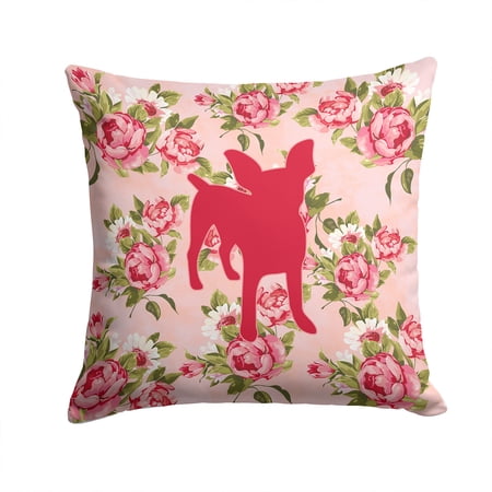 Chihuahua Shabby Chic Pink Roses Fabric Decorative Pillow