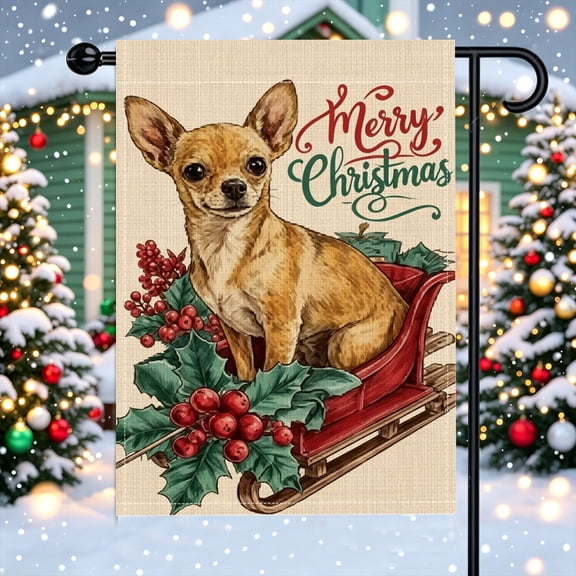 Chihuahua Sled Graphic Print Garden Flag,Double Sided Polyester,12x18 inch,No Flagpole,Courtyard Patio Pet Theme Outdoor Home Decor