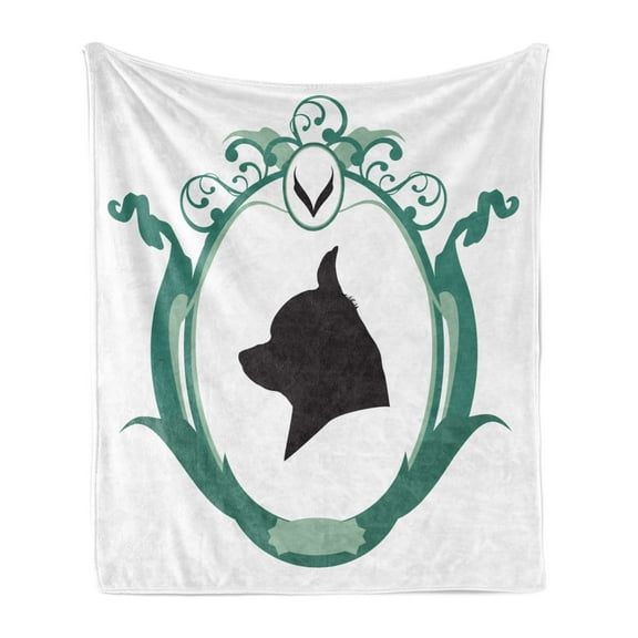 Chihuahua Soft Flannel Fleece Throw Blanket, Dog Portrait in Silhouette Style in Curly Frame, Cozy Plush for Indoor and Outdoor Use, 70" x 90", Grey Jade Green, by Ambesonne