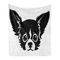 thumbnail image 1 of Chihuahua Soft Flannel Fleece Throw Blanket, Monochrome Illustration of Like Puppy Head in Cartoon Simplicity, Cozy Plush for Indoor and Outdoor Use, 50" x 60", Black and White, by Ambesonne, 1 of 6