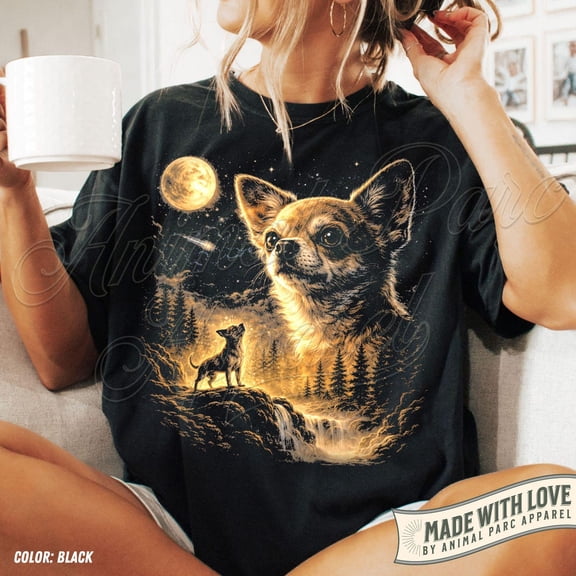 Chihuahua T-Shirt, 90S Retro Howling To The Moon Dog Tee, Vintage Animal Graphic Tee, Chihuahua , Full Moon Dog Shirt All Size S-5XL