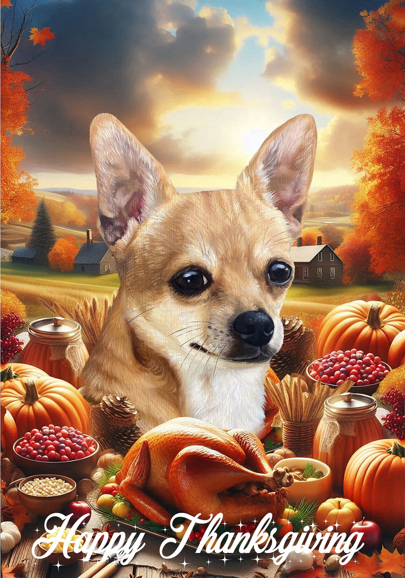 Chihuahua Tan Smooth - Best of Breed Thanksgiving Outdoor House Flag 28" x 40" Mailbox Flag Dog Flag