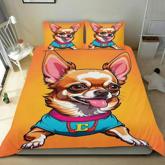 Chihuahua Themed Bed Sheet Set Three Piece Set 53x79 Inches Comfortable And Skin Friendly Unique Design Creating A Star Studded Night