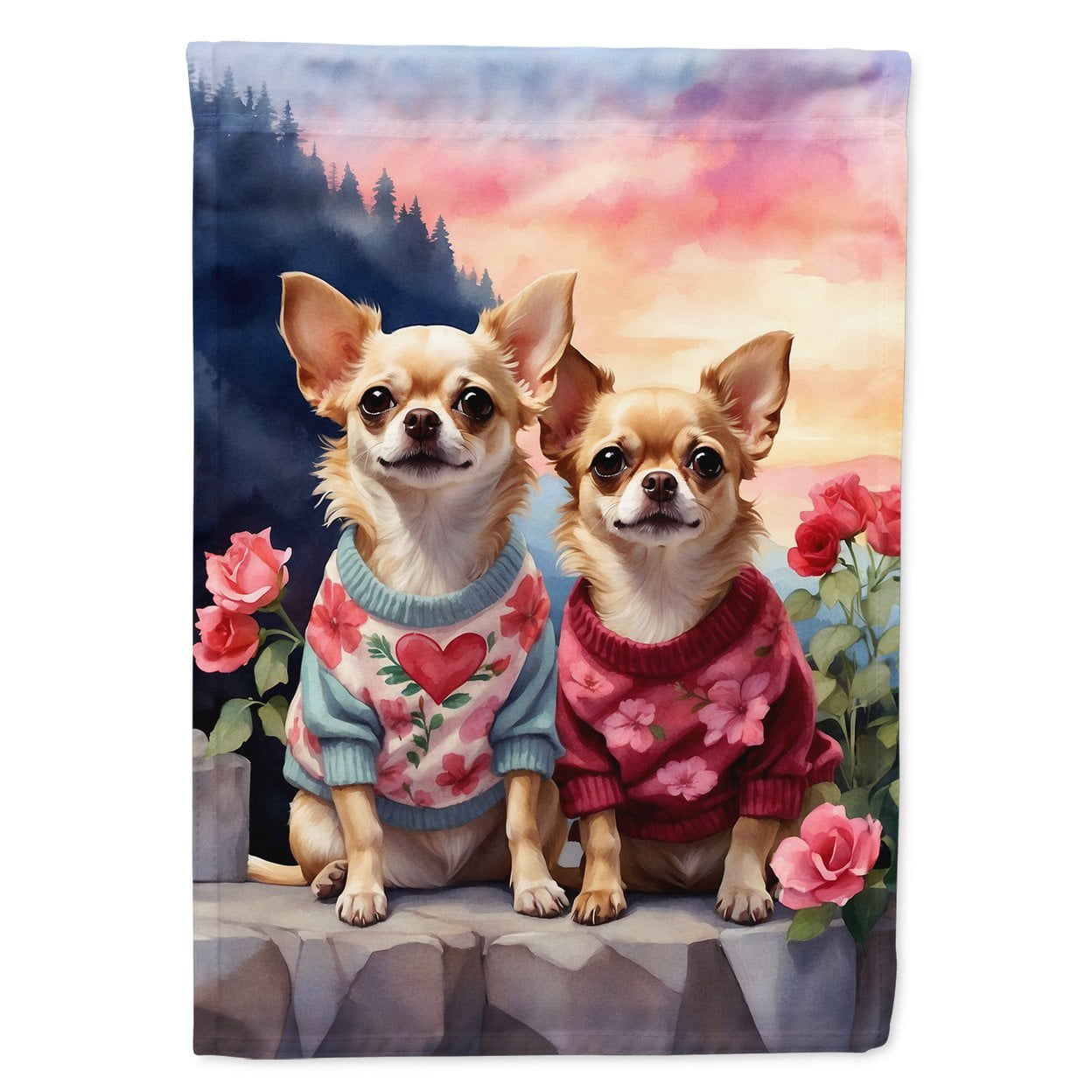 Chihuahua Two Hearts House Flag