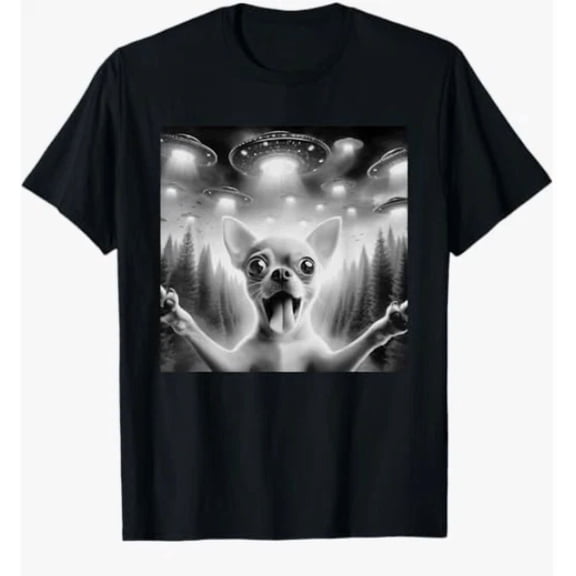 Chihuahua UFO Meme Funny Dog Selfie Alien Humor Art Unisex T-Shirt up to size 5XL