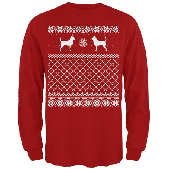 Chihuahua Ugly Christmas Sweater Red Adult Long Sleeve T-Shirt