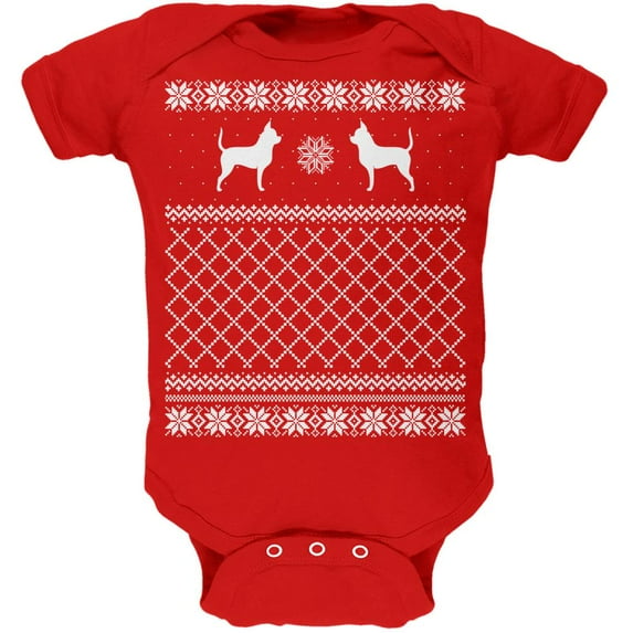 Chihuahua Ugly Christmas Sweater Red Soft Baby One Piece