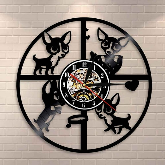 Chihuahua Wall Clock Dog Breeds Puppy Vinyl Record Clock Dog Pet Vintage Clock Doggy Modern Decorative Clock Gift For Dog Lovers