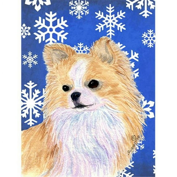Chihuahua Winter Snowflakes Holiday Flag Canvas- House Size