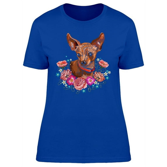 Chihuahua With Collar & Flowers T-Shirt Women -Image by Shutterstock, Female x-Large