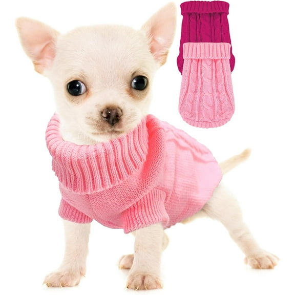 Chihuahua Yorkie Sweater, 2 Pieces Dog Sweaters for Small Dogs, Turtleneck Knitted Dog Clothes for Small Dogs, Winter Warm Pullover Sweaters, Pet Cat Sweater Cold Weather Puppy Clothes Outfits XS