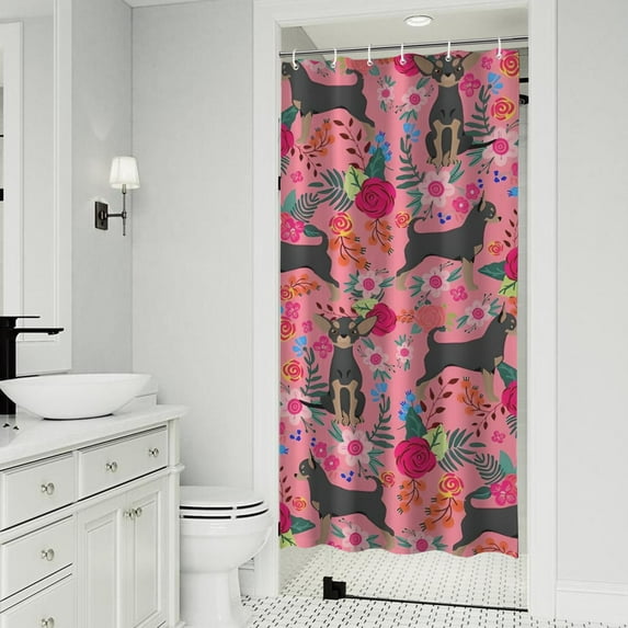 Chihuahua and Flower Florals Shower Curtain 36"x72" ,Bathroom Decorative Shower Curtains Set with 12 Hooks,Modern Waterproof Washable Shower Curtain