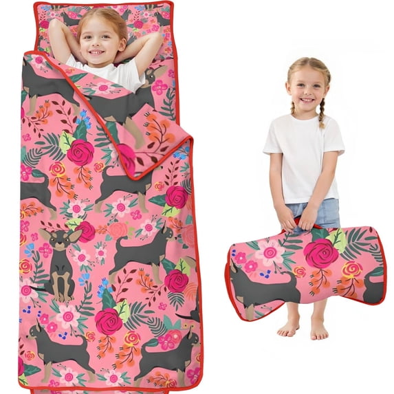 Chihuahua and Flower Florals Toddler Nap Mats for Kids Preschool,Sleeping Mat Bag or Kids,Toddler Sleeping Bag,Toddler Nap Mat or Daycare