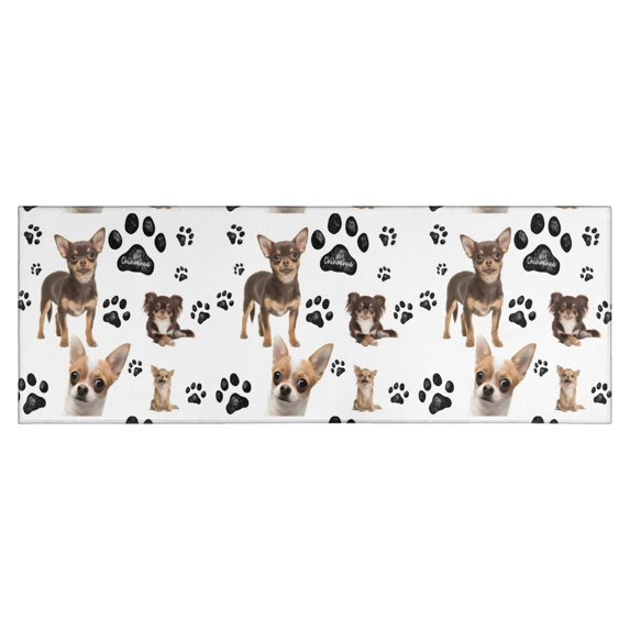 Chihuahua and Footprints Kitchen Rug Mat,Kitchen Runner Rugs Non Skid Washable,Decorative Kitchen Floor Mats for Kitchen,Sink,Laundry,17"X47"