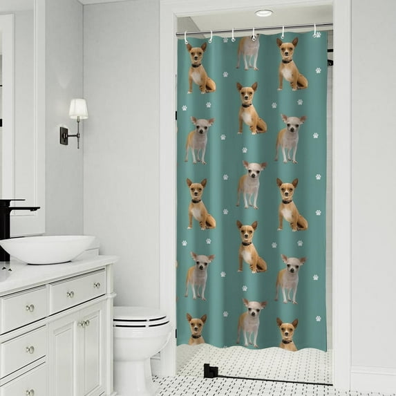 Chihuahua and Footprints Shower Curtain 36"x72" ,Bathroom Decorative Shower Curtains Set with 12 Hooks,Modern Waterproof Washable Shower Curtain