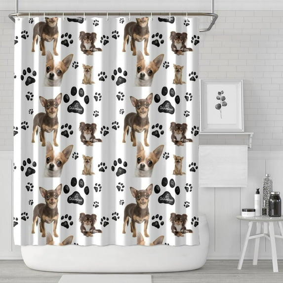 Chihuahua and Footprints Shower Curtain 84"x72" ,Bathroom Decorative Shower Curtains Set with 12 Hooks,Modern Waterproof Washable Shower Curtain